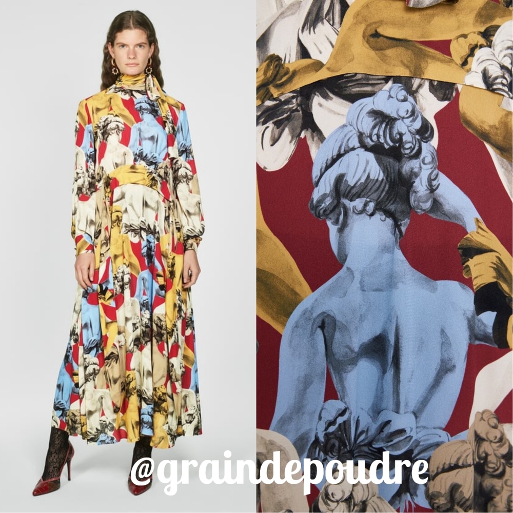 Rare Zara Studio Statue Print Tie Neck Maxi Dress